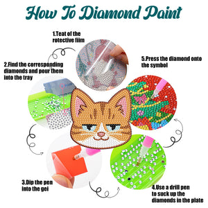 6PCS Diamond Crafts Coasters Diamond Painting Art Coasters (Kitty)