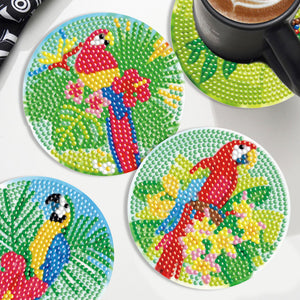 6PCS Diamond Crafts Coasters Diamond Painting Art Coasters (Parrot)