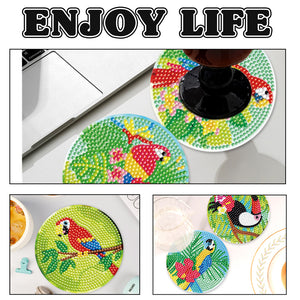 6PCS Diamond Crafts Coasters Diamond Painting Art Coasters (Parrot)
