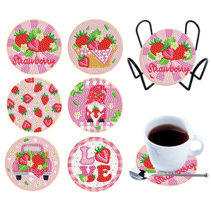 6PCS Diamond Crafts Coasters Diamond Painting Art Coasters (Strawberry Gnome)