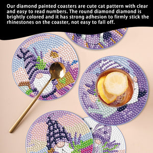 6PCS Diamond Crafts Coasters Diamond Painting Art Coasters (Lavender Gnome)