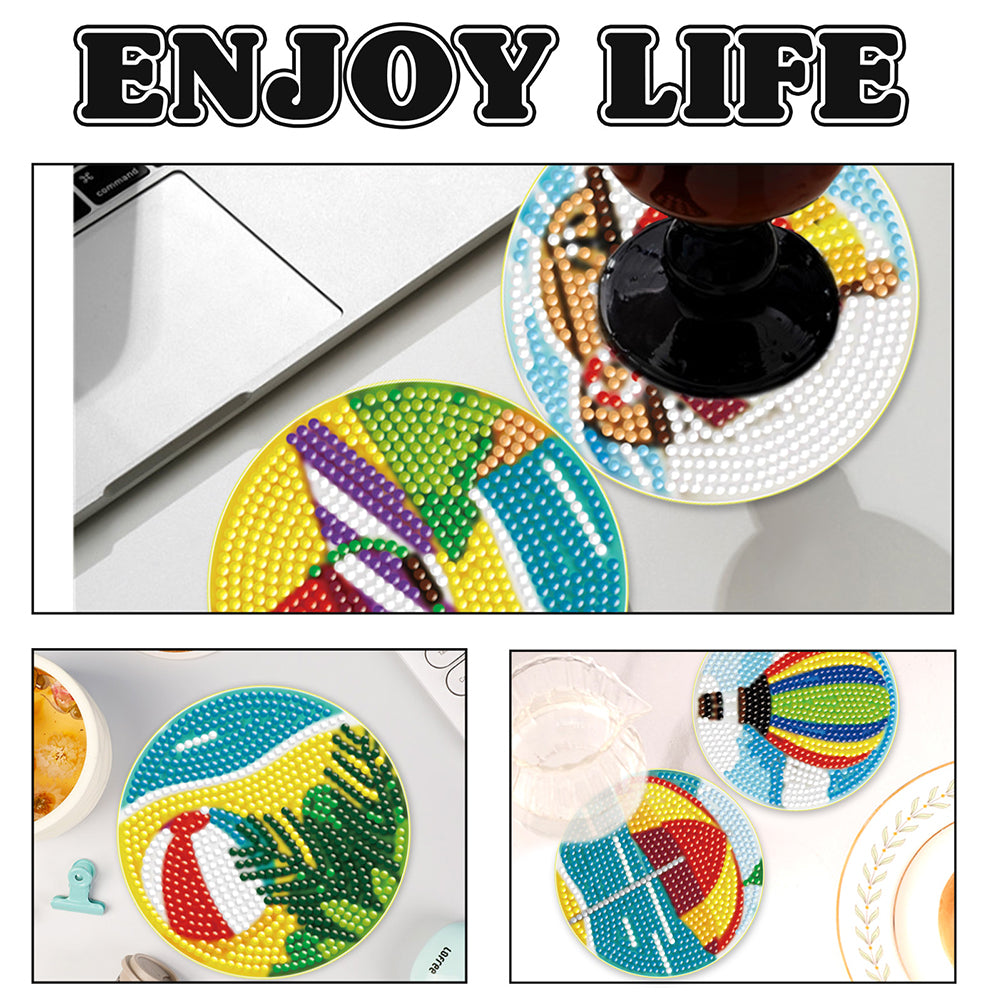 6PCS Seaside DIY Diamond Painting Coaster Set (With Stand)