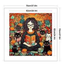 Load image into Gallery viewer, Girl Black Cat (70*70CM ) 11CT 3 Stamped Cross Stitch
