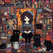 Load image into Gallery viewer, Girl Black Cat (70*70CM ) 11CT 3 Stamped Cross Stitch
