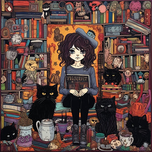Girl Black Cat (70*70CM ) 11CT 3 Stamped Cross Stitch