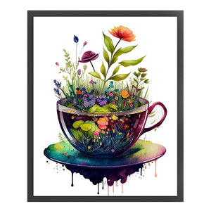 Teacups Flowers (40*50CM ) 14CT 2 Stamped Cross Stitch