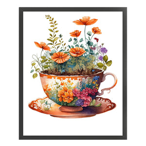 Teacups Flowers (40*50CM ) 14CT 2 Stamped Cross Stitch