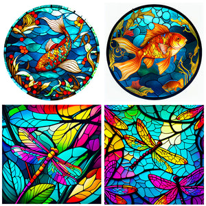 Glass Dragonfly And Koi 30*30CM(Canvas) Full Round Drill Diamond Painting