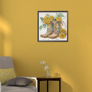 Sunflower Boots 30*30CM(Canvas) Partial Special Shaped Drill Diamond Painting