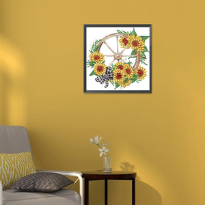 Sunflower Wheel 30*30CM(Canvas) Partial Special Shaped Drill Diamond Painting