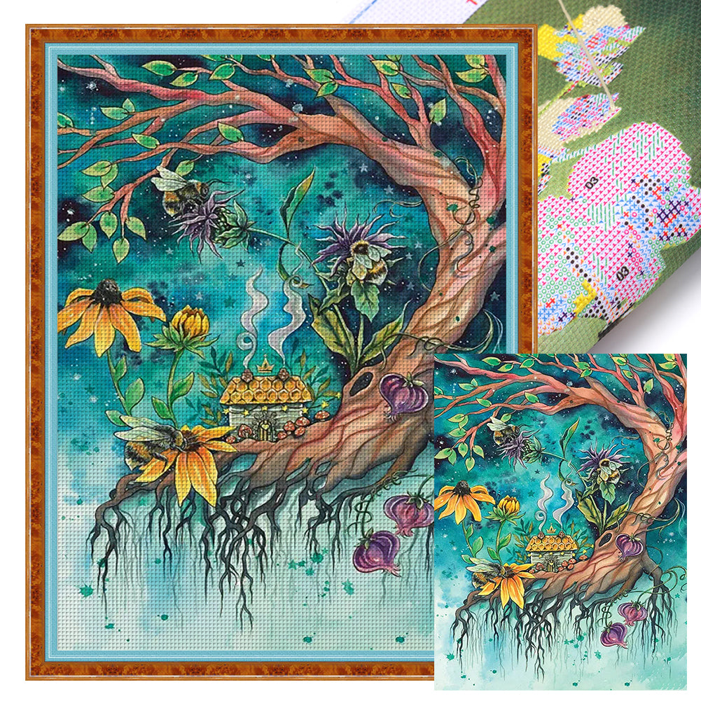 Treehouse Bees (50*65CM ) 11CT 3 Stamped Cross Stitch