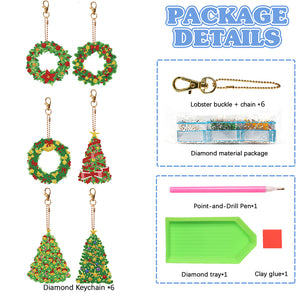 Double Sided Diamond Painting Keychains Special Shape 6PCS (Xmas Tree)