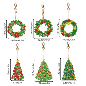 Double Sided Diamond Painting Keychains Special Shape 6PCS (Xmas Tree)
