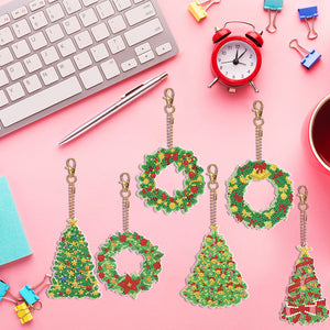 Double Sided Diamond Painting Keychains Special Shape 6PCS (Xmas Tree)
