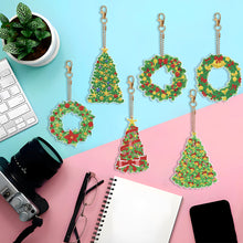 Load image into Gallery viewer, Double Sided Diamond Painting Keychains Special Shape 6PCS (Xmas Tree)
