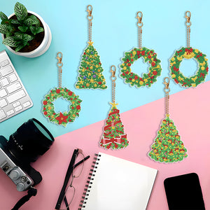Double Sided Diamond Painting Keychains Special Shape 6PCS (Xmas Tree)