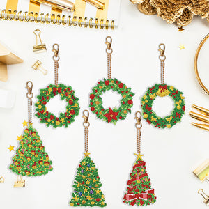 Double Sided Diamond Painting Keychains Special Shape 6PCS (Xmas Tree)