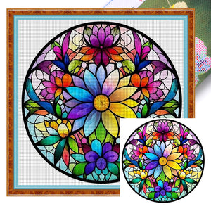 Stained Glass Floral (40*40CM ) 11CT 3 Stamped Cross Stitch