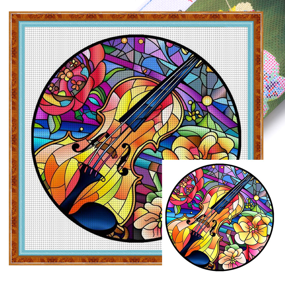 Stained Glass Violin (40*40CM ) 11CT 3 Stamped Cross Stitch