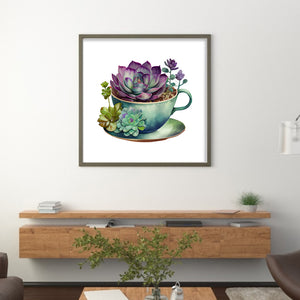 Teacup Succulent (50*50CM ) 11CT 3 Stamped Cross Stitch