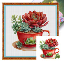 Load image into Gallery viewer, Teacup Succulent (50*50CM ) 11CT 3 Stamped Cross Stitch
