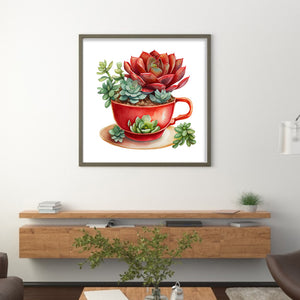Teacup Succulent (50*50CM ) 11CT 3 Stamped Cross Stitch