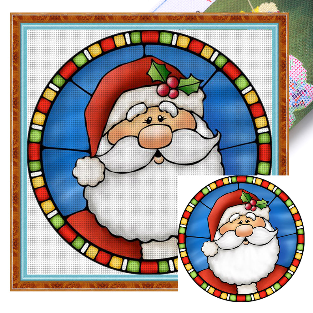 Stained Glass Santa (50*50CM ) 11CT 3 Stamped Cross Stitch