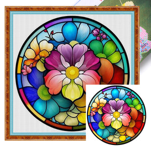 Stained Glass Floral (50*50CM ) 11CT 3 Stamped Cross Stitch