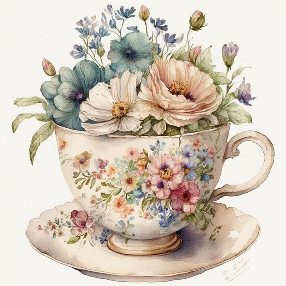Teacup Bouquet 30*30CM(Canvas) Full Round Drill Diamond Painting