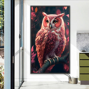 Pink Owl Standing On A Branch 40*70CM(Picture) Full Square Drill Diamond Painting