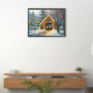 Rustic Christmas Cottage 40*30CM(Canvas) Full Square Drill Diamond Painting