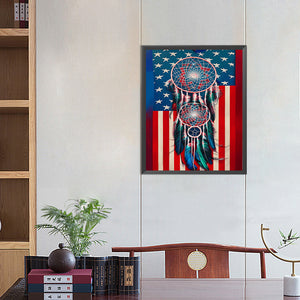 American Flag Dream Catcher 40*50CM(Canvas) Full Square Drill Diamond Painting