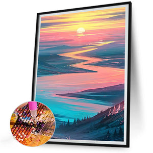 Beautiful Mountains And Rivers 30*40CM(Canvas) Full Round Drill Diamond Painting
