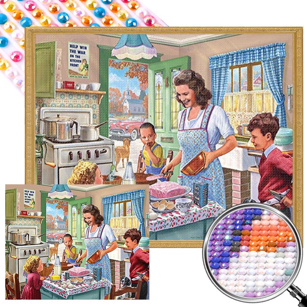 Mother And Child Enjoying Breakfast 50*40CM(Picture) Full Round Drill Diamond Painting