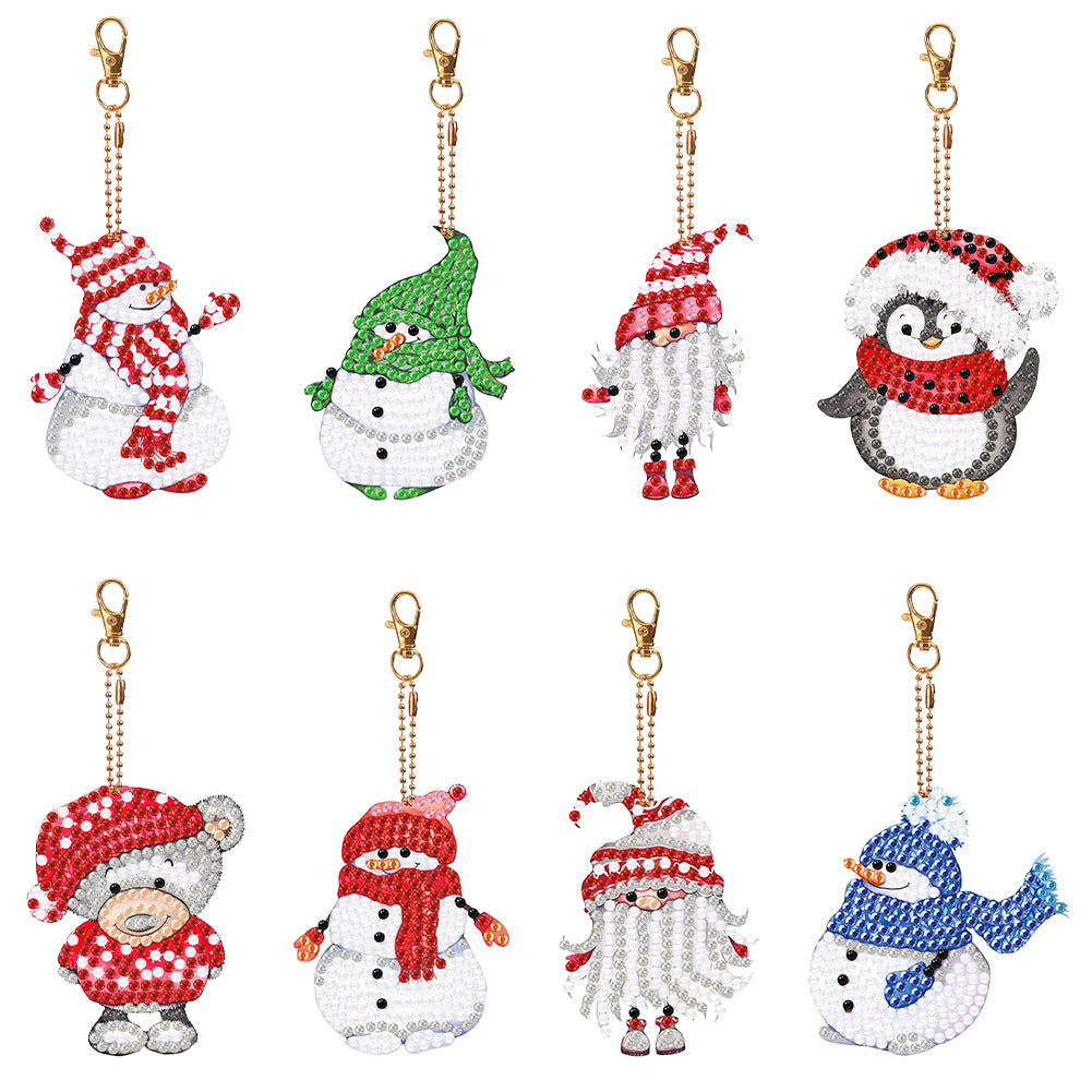 8PCS Diamond Painting Keychains Pendant Special Shape (Snowman)