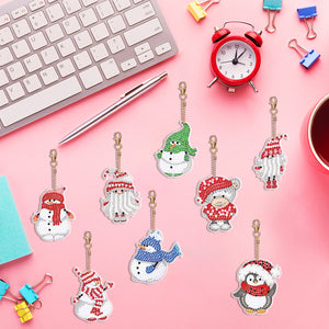 8PCS Diamond Painting Keychains Pendant Special Shape (Snowman)
