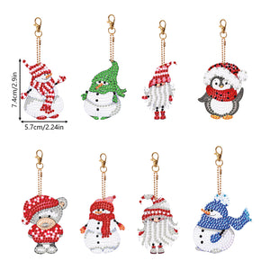 8PCS Diamond Painting Keychains Pendant Special Shape (Snowman)