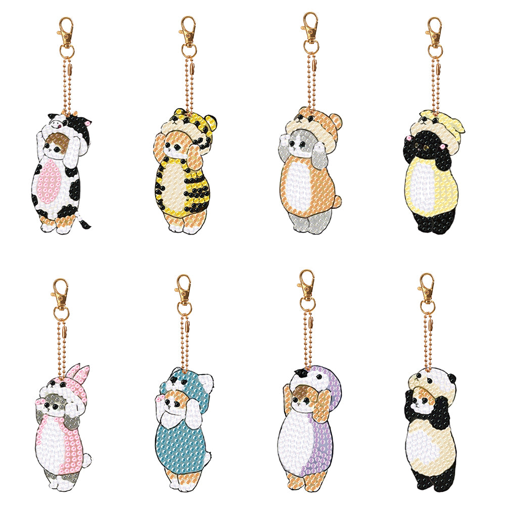 8PCS Diamond Painting Keychains Pendant Special Shape (Cat)