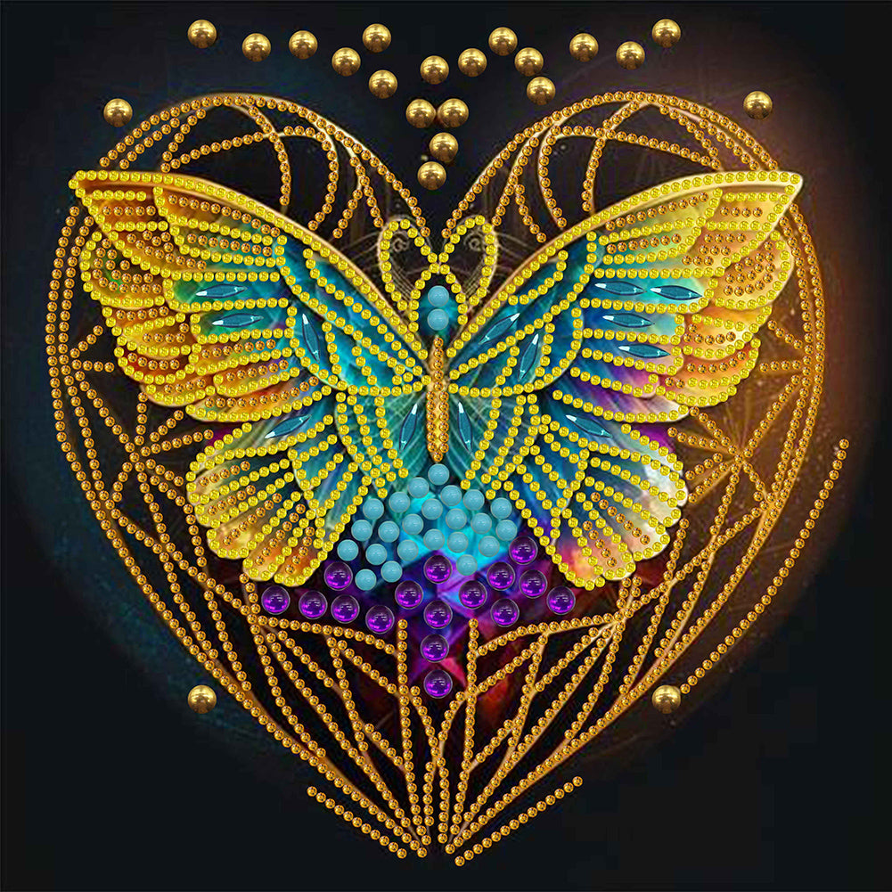 Butterfly Heart 30*30CM(Canvas) Partial Special Shaped Drill Diamond Painting