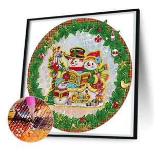 Christmas Wreath Snowman 30*30CM(Canvas) Partial Special Shaped Drill Diamond Painting