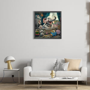 Elephant And Baby Elephant 50*50CM(Canvas) Full Round Drill Diamond Painting
