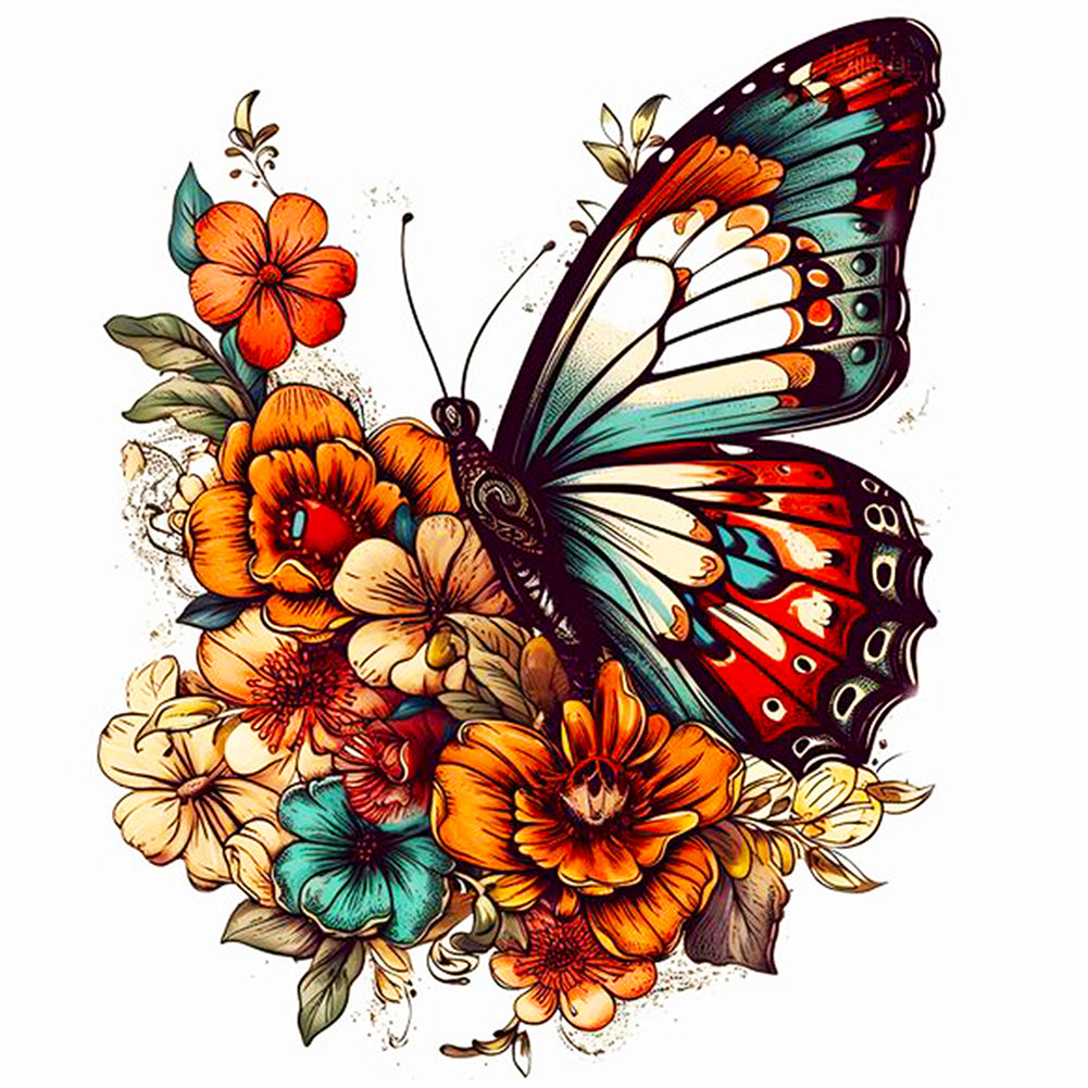 Butterfly On Flower Bush 40*40CM(Canvas) Full Round Drill Diamond Painting