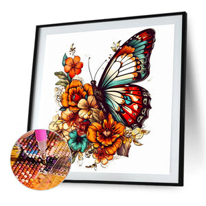 Butterfly On Flower Bush 40*40CM(Canvas) Full Round Drill Diamond Painting