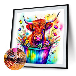 Cow In A Bucket 40*40CM(Canvas) Full Round Drill Diamond Painting