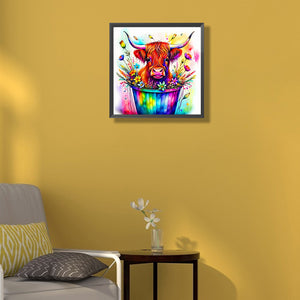Cow In A Bucket 40*40CM(Canvas) Full Round Drill Diamond Painting