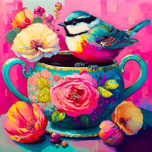 Load image into Gallery viewer, The Bird On The Teacup¡¤Rose Red 40*40CM(Canvas) Full Round Drill Diamond Painting
