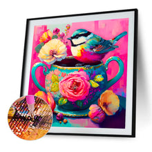 Load image into Gallery viewer, The Bird On The Teacup¡¤Rose Red 40*40CM(Canvas) Full Round Drill Diamond Painting
