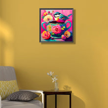 Load image into Gallery viewer, The Bird On The Teacup¡¤Rose Red 40*40CM(Canvas) Full Round Drill Diamond Painting
