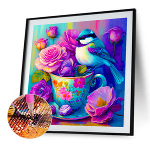 The Bird On The Teacup¡¤Purple Blue 40*40CM(Canvas) Full Round Drill Diamond Painting