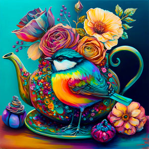 The Bird On The Teacup¡¤Blue 40*40CM(Canvas) Full Round Drill Diamond Painting